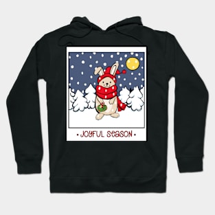 Joyful season, Christmas card with a cute rabbit in snowy forest Hoodie